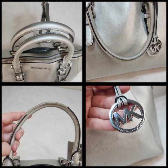 Michael Kors Purse Set of 3 Silver Metallic Shiny Handbag Crossbody Wallet Match - Picture 9 of 15